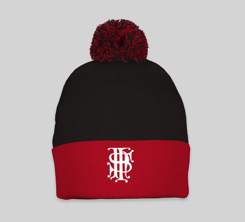 Black & Red Pom-Pom Beanie