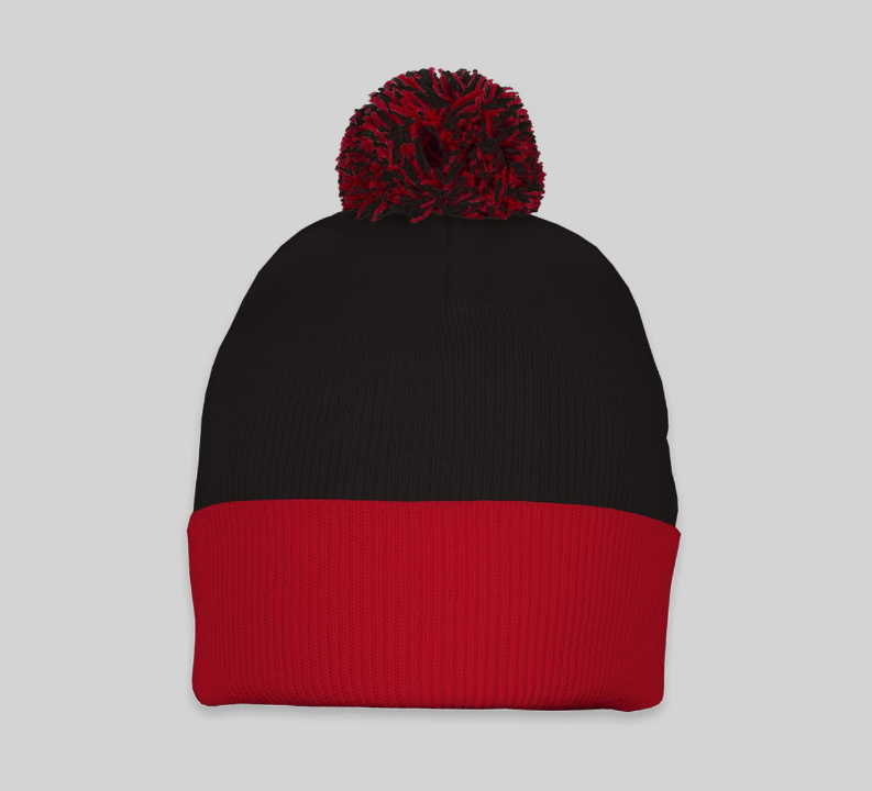 Black & Red Pom-Pom Beanie