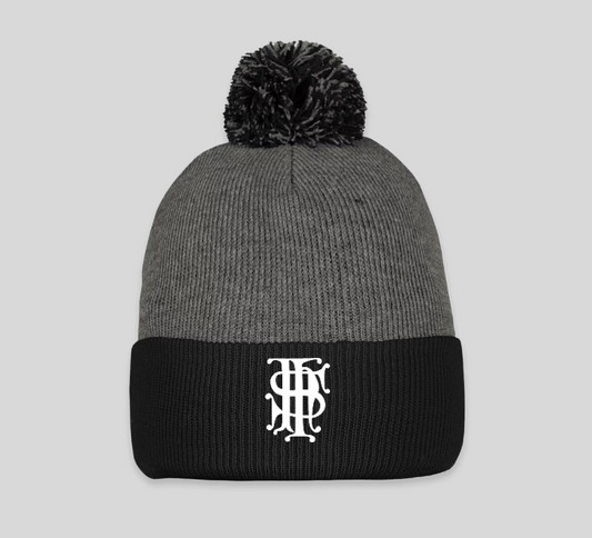 Dark Heather Grey & Black Pom-Pom Beanie