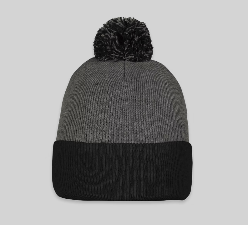 Dark Heather Grey & Black Pom-Pom Beanie