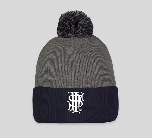 Dark Heather Grey & Navy Pom-Pom Beanie