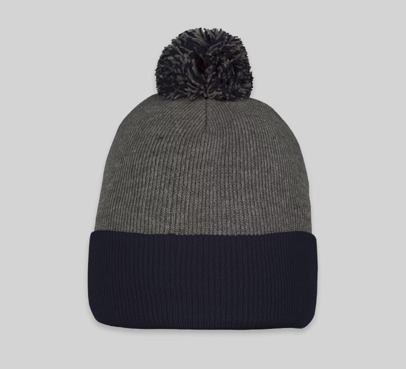 Dark Heather Grey & Navy Pom-Pom Beanie