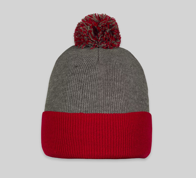 Dark Heather Grey & Red Pom-Pom Beanie