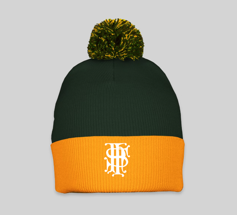 Forest & Gold Pom-Pom Beanie