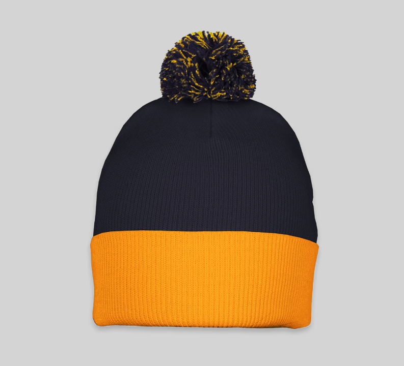 Navy & Gold Pom-Pom Beanie