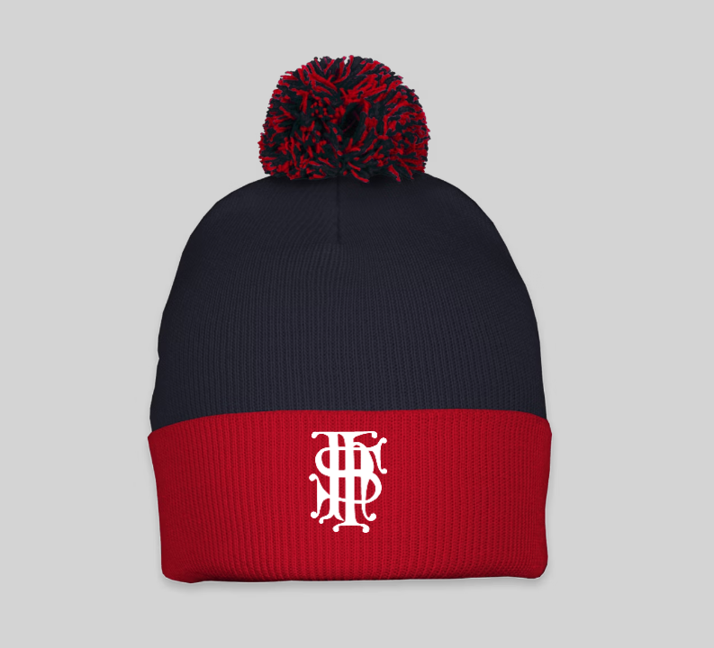 Navy & Red Pom-Pom Beanie