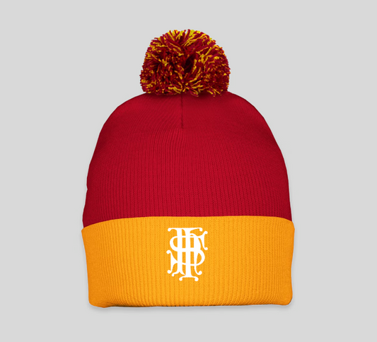 Red & Gold Pom-Pom Beanie