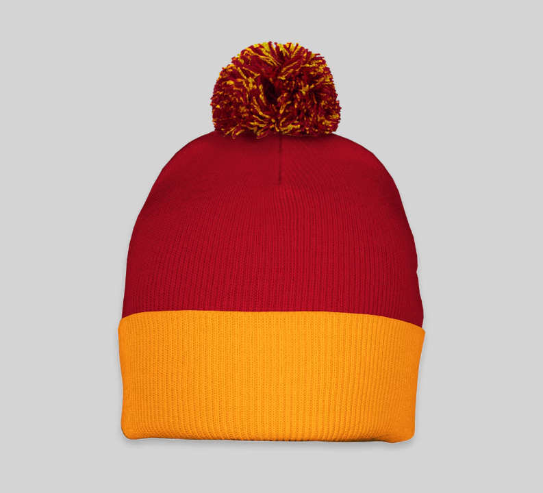 Red & Gold Pom-Pom Beanie