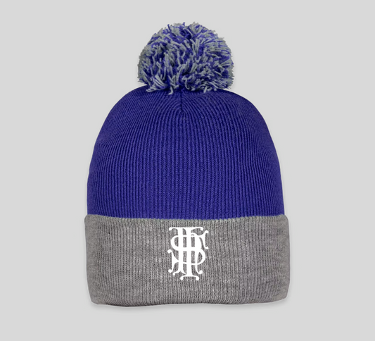 Royal & Heather Grey Pom-Pom Beanie