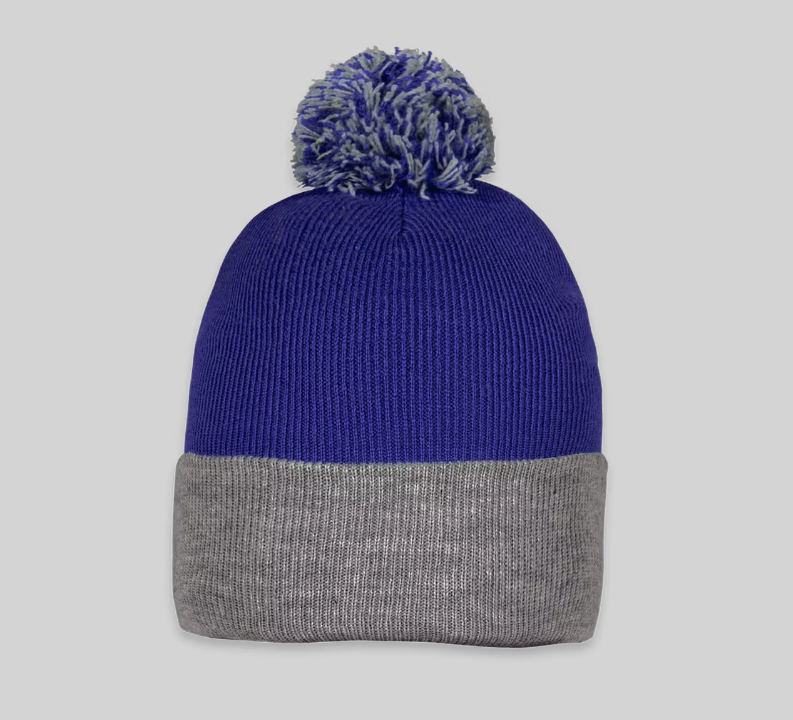 Royal & Heather Grey Pom-Pom Beanie